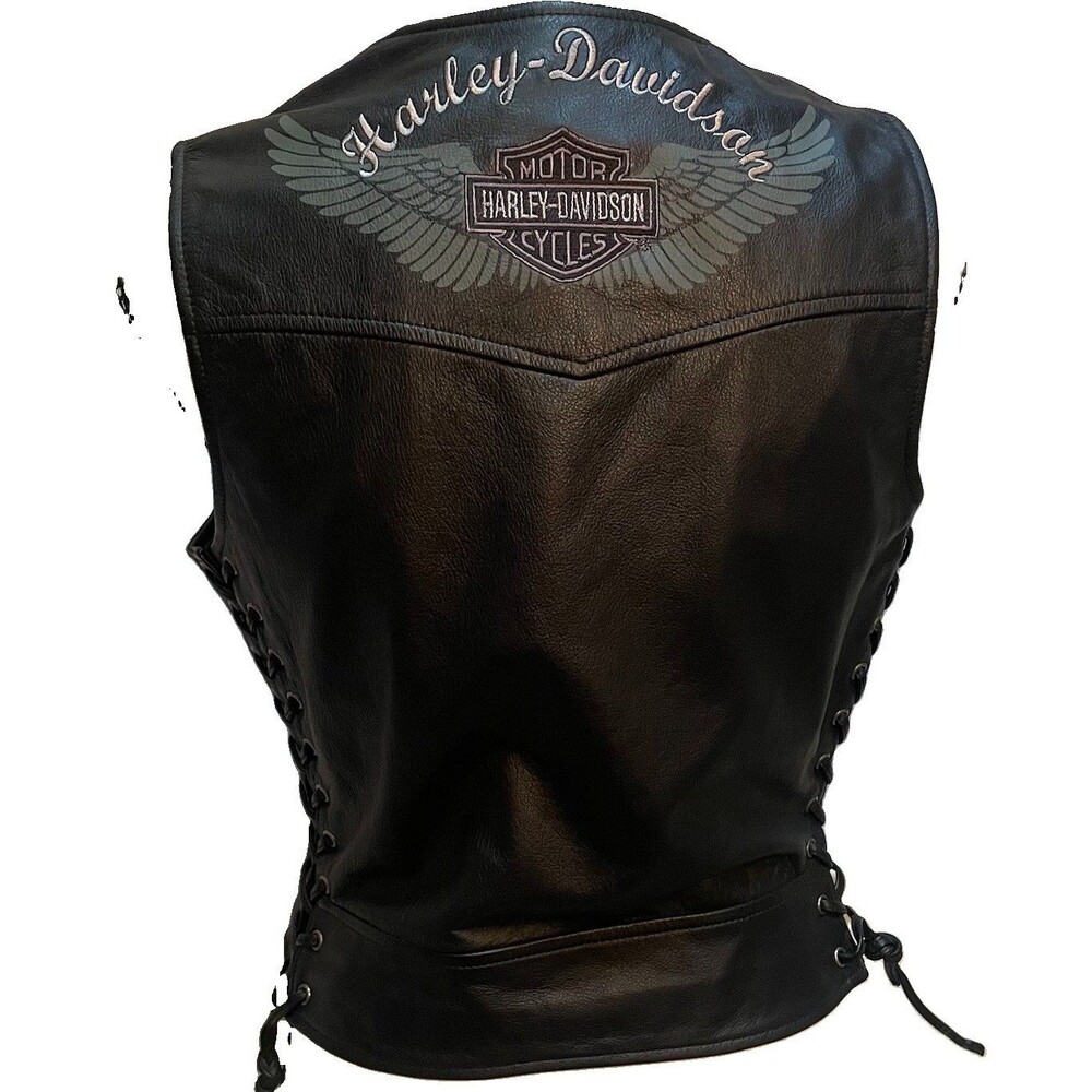 Harley Davidson Leather Corset Vest Small Embroidered Wings Logo Biker Lace Up